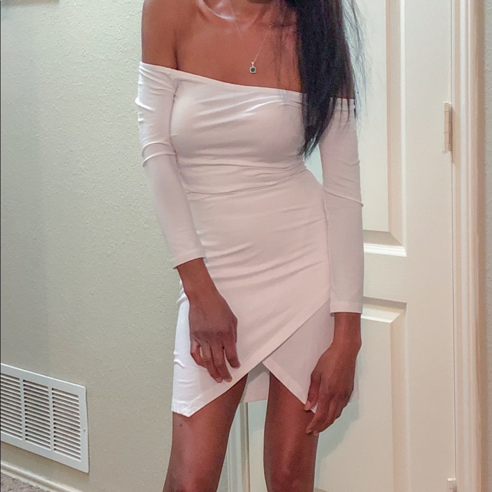 ASOS White off the shoulder split front dress